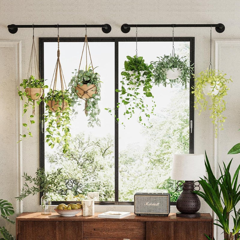 Galood 2Pc Hanging Planters for Indoor Plants Plant Hanger Indoor Hanging Plant Holder Black Metal Rod(Pot/Chain/Plant not Included - Image 3